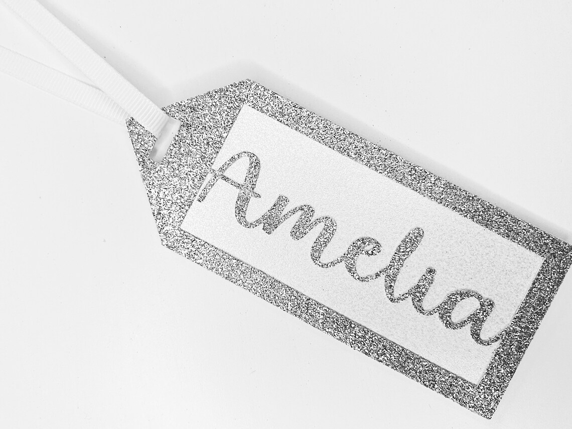 Personalised Gift Tag Glitter Luxury Name Silver Etsy