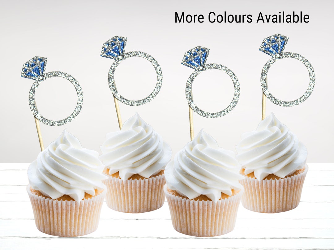 Glitter Engagement Ring Toppers, Double Layer Cupcake Toppers, Cake ...