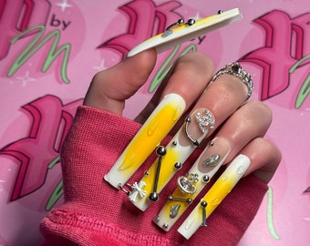 KREAMSICKLE Y2K Set | Luxury Press On Nails | Glue On Nails | Press On Nails | Fake Nails | Custom Nails | Heart Nails | Pink Nails