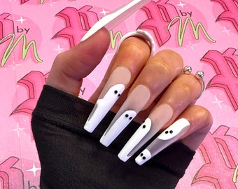 GHOSTIES | Halloween Set | Luxury Press On Nails | Glue On Nails | Press On Nails | Fake Nails | Custom Nails | Halloween Nails |Ghost Nails