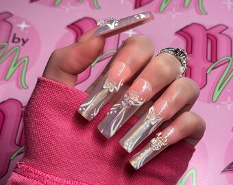 HOLO BABY Y2K Set | Luxury Press On Nails | Glue On Nails | Press On Nails | Fake Nails | Custom Nails | Heart Nails | Pink Nails