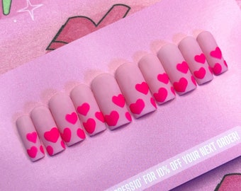 LUVBUG Set | Luxury Press On Nails | Glue On Nails | Press On Nails | Fake Nails | Custom Nails | Heart Nails | Pink Nails | Red Nails