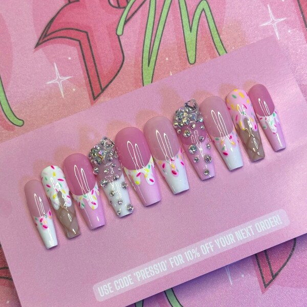 ICE CREAM FRENCH Set  | Luxury Press On Nails | Handpainted Nails | Glue On Nails | Press On Nails | Nails | Custom Nails | French Tip Nail