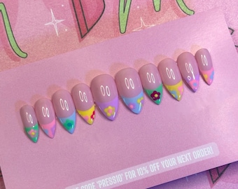 FLOWER'D FRENCH Set | Luxury Press On Nails | Glue On Nails | Press On Nails | Fake Nails | French Tips | Handpainted Nails | Spring Nails