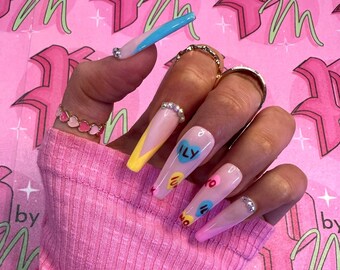 CONVERSATION HEART Set | Luxury Press On Nails | Glue On Nails | Press On Nails | Fake Nails | Custom Nails | Valentine Nails | Heart Nails