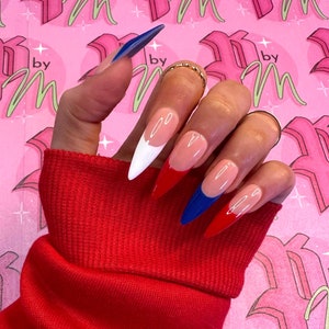 PATRIOTIC FRENCH Fourth of July Nails Luxury Press On Nails Glue On Nails Press On Nails Fake Nails Red Nails Blue image 1