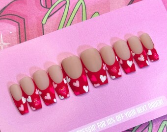 LUVSTRUCK Valentines Set | Luxury Press On Nails | Glue On Nails | Press On Nails | Fake Nails | Custom Nails | Valentine Nail |Heart nail