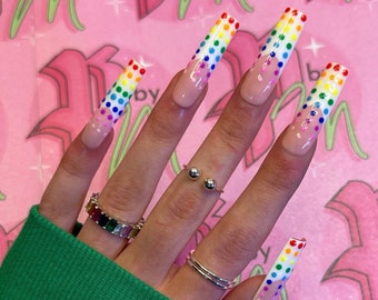 PRIDE POLKADOT FRENCH  | Luxury Press On Nails | Handpainted Nails | Glue On Nails | Press On Nails | Pride Nails | Rainbow Nails