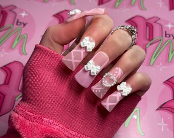 GOODD GIRL Y2K Set | Luxury Press On Nails | Glue On Nails | Press On Nails | Fake Nails | Custom Nails | Heart Nails | Pink Nails