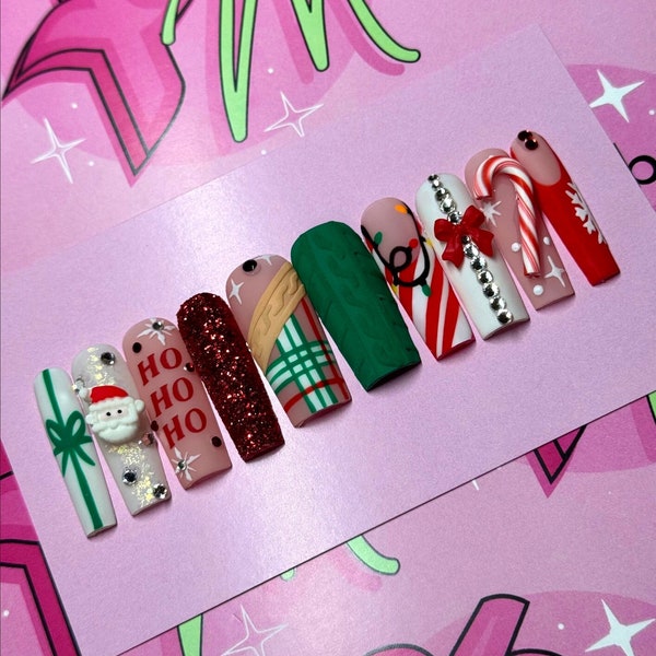 HOLIDAY JUNK NAILS Set | Holiday Nails | Luxury Press On Nails | Glue On Nails | Press On Nails | Winter Nails | Blue Nails