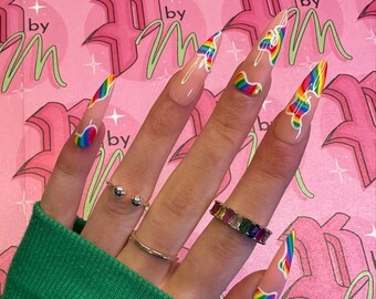 RAINBOW PATCH PRIDE Set | Luxury Press On Nails | Handpainted Nails | Glue On Nails | Press On Nails | Pride Nails | Rainbow Nails