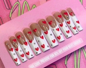 CLASSY BAE Valentines Set | Luxury Press On Nails | Glue On Nails | Press On Nails | Fake Nails | Custom Nails | Valentine Nail |Heart nail