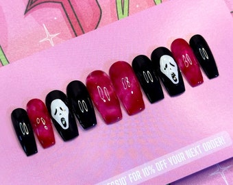 CRIMSON GHOST Set | Luxury Press On Nails | Glue On Nails | Press On Nails | Fake Nails | Custom Nails | Halloween Nails | Blood Nails