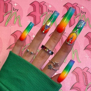 RAINBOW BLING PRIDE Set Luxury Press on Nails Handpainted - Etsy