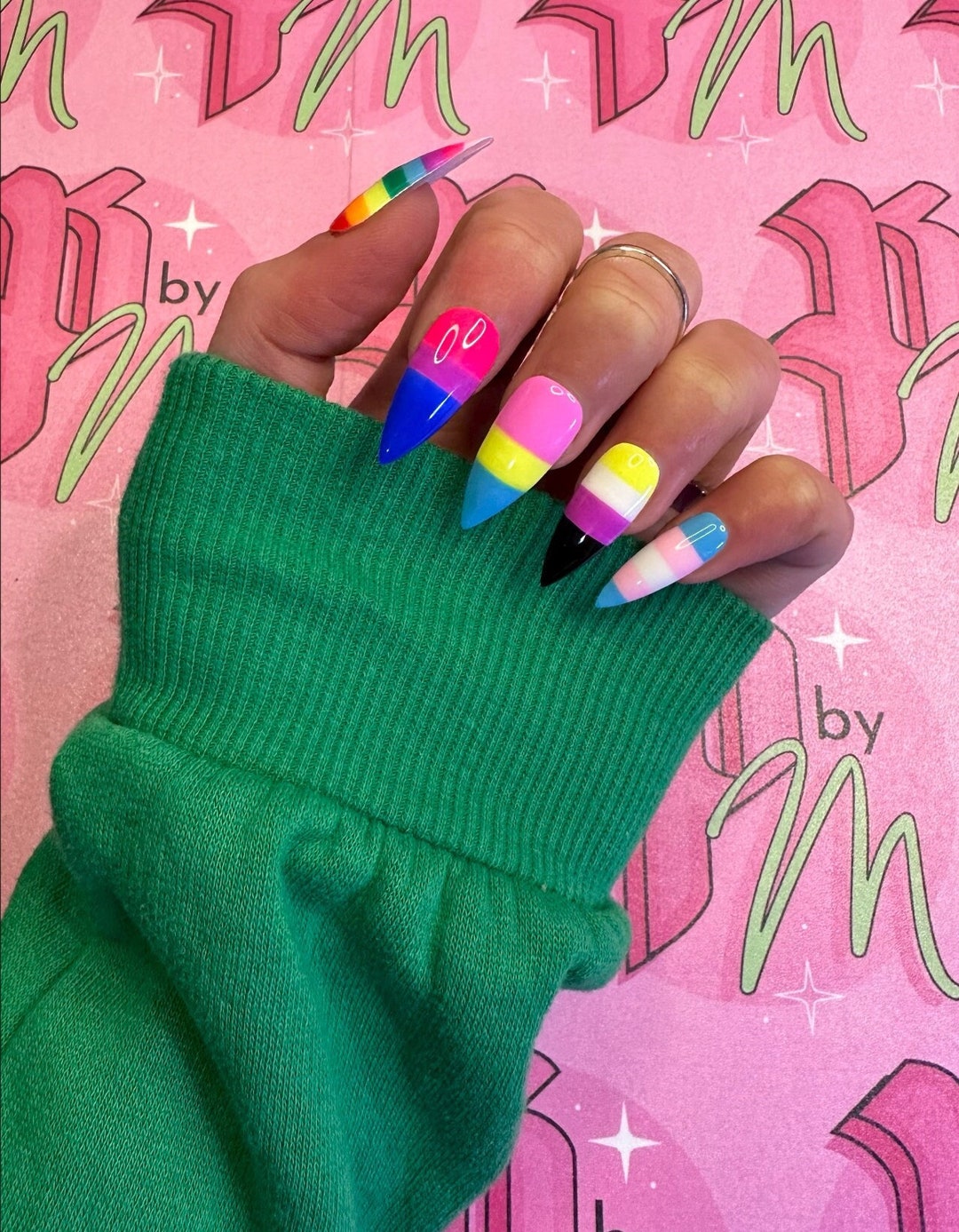PRIDE FLAG Set Luxury Press on Nails Handpainted Nails Glue on Nails