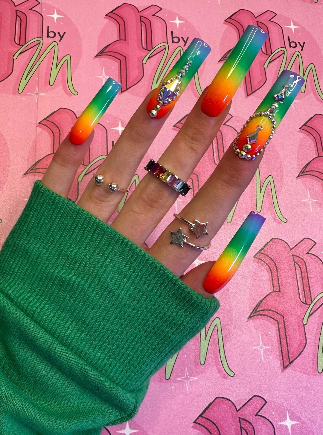 RAINBOW BLING PRIDE Set Luxury Press on Nails Handpainted - Etsy