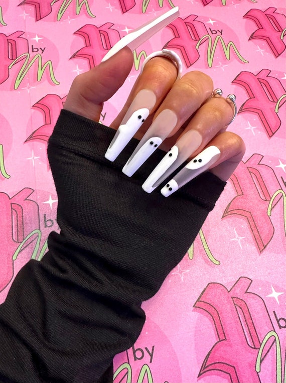Extra Long Coffin Fake Nails, Halloween Press On Nails With Cute
