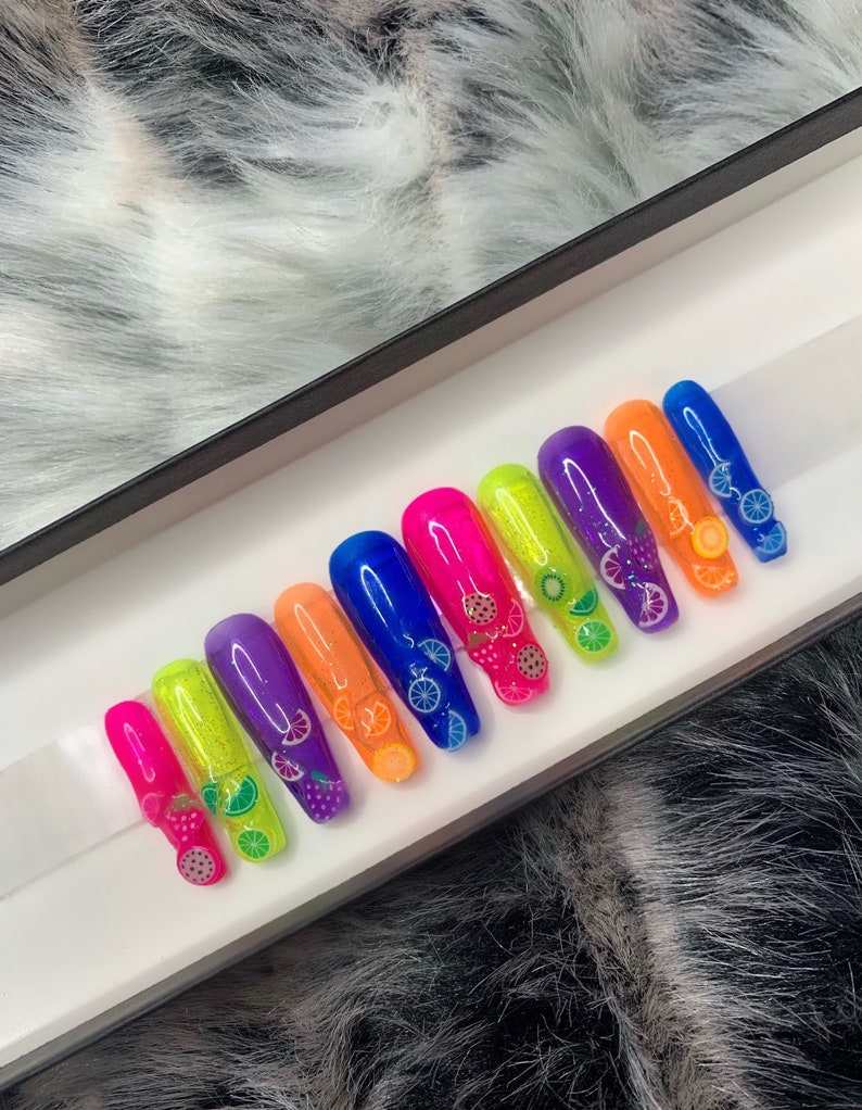 Fruit Punch Jelly Fruit Nails Luxury Press On Nails Glue | Etsy