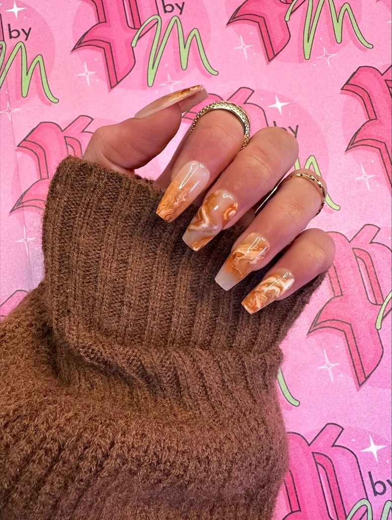 PUMPKIN SPICE Swirl Set Luxury Press On Nails Glue On Nails Press On Nails Fake Nails Custom Nails Fall Nails image 1