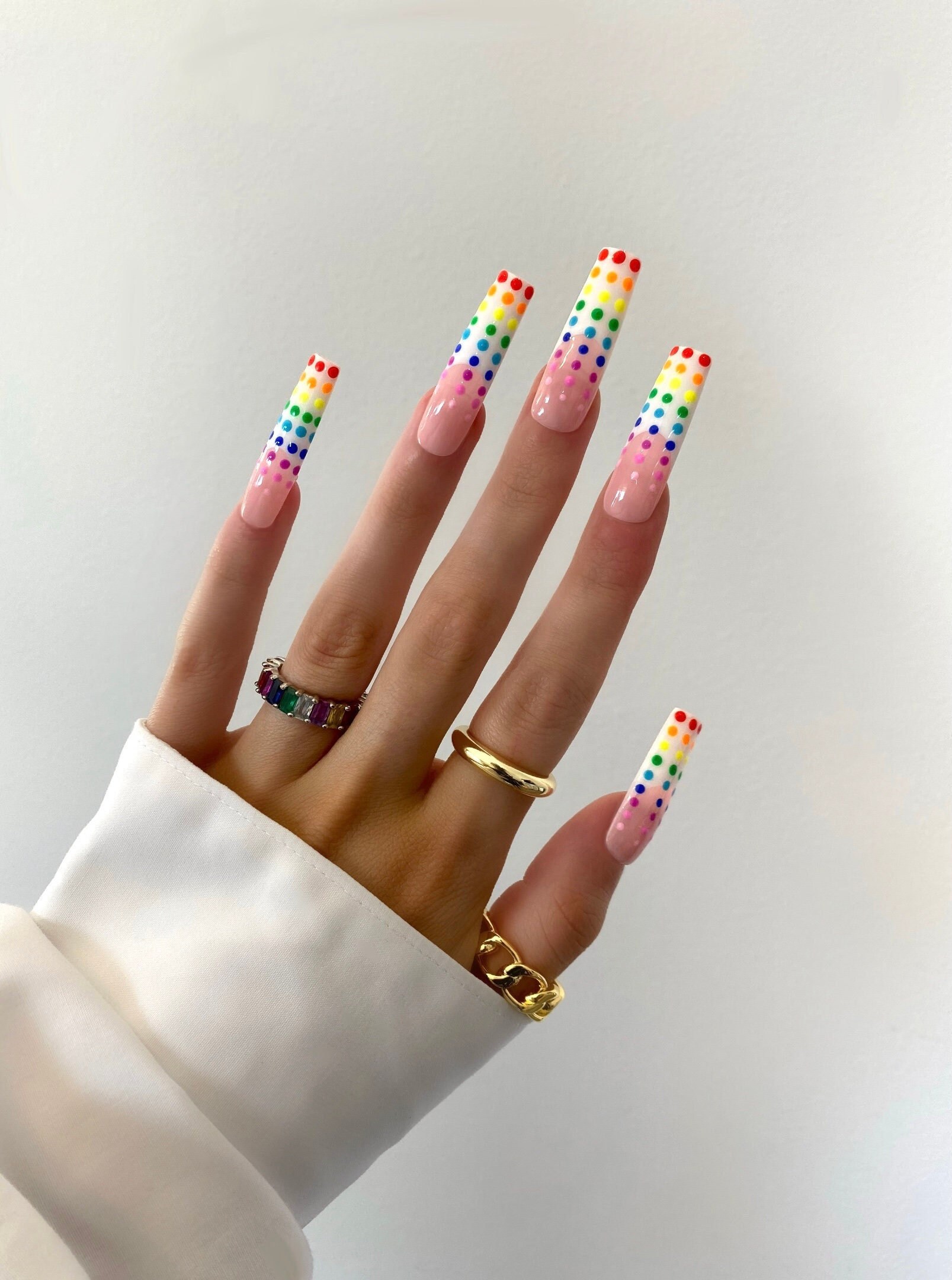 PRIDE POLKADOT FRENCH Luxury Press on Nails Handpainted - Etsy