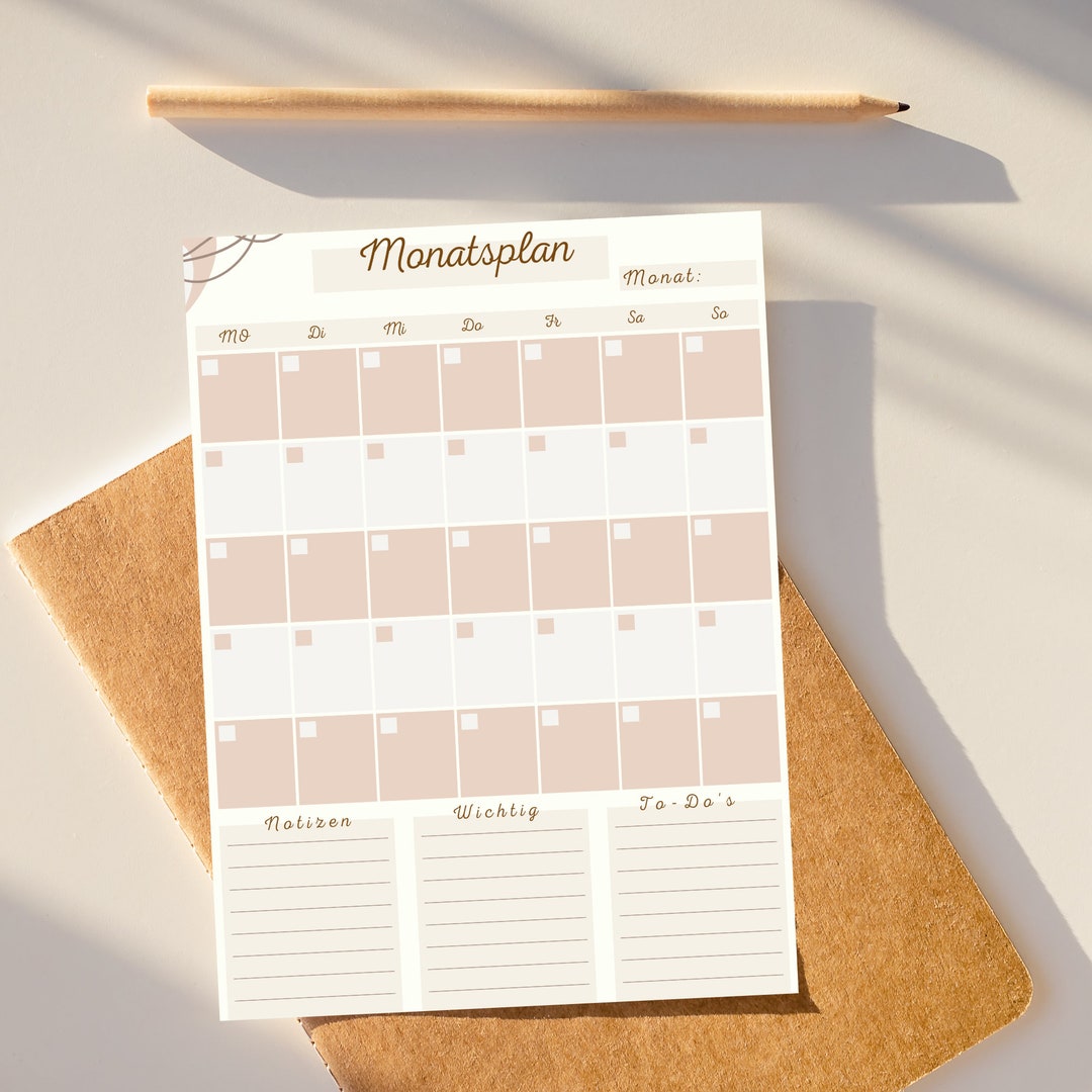 Monatsplan Pdf-vorlage Zum Ausdrucken Und Abheften A4 Format - Etsy