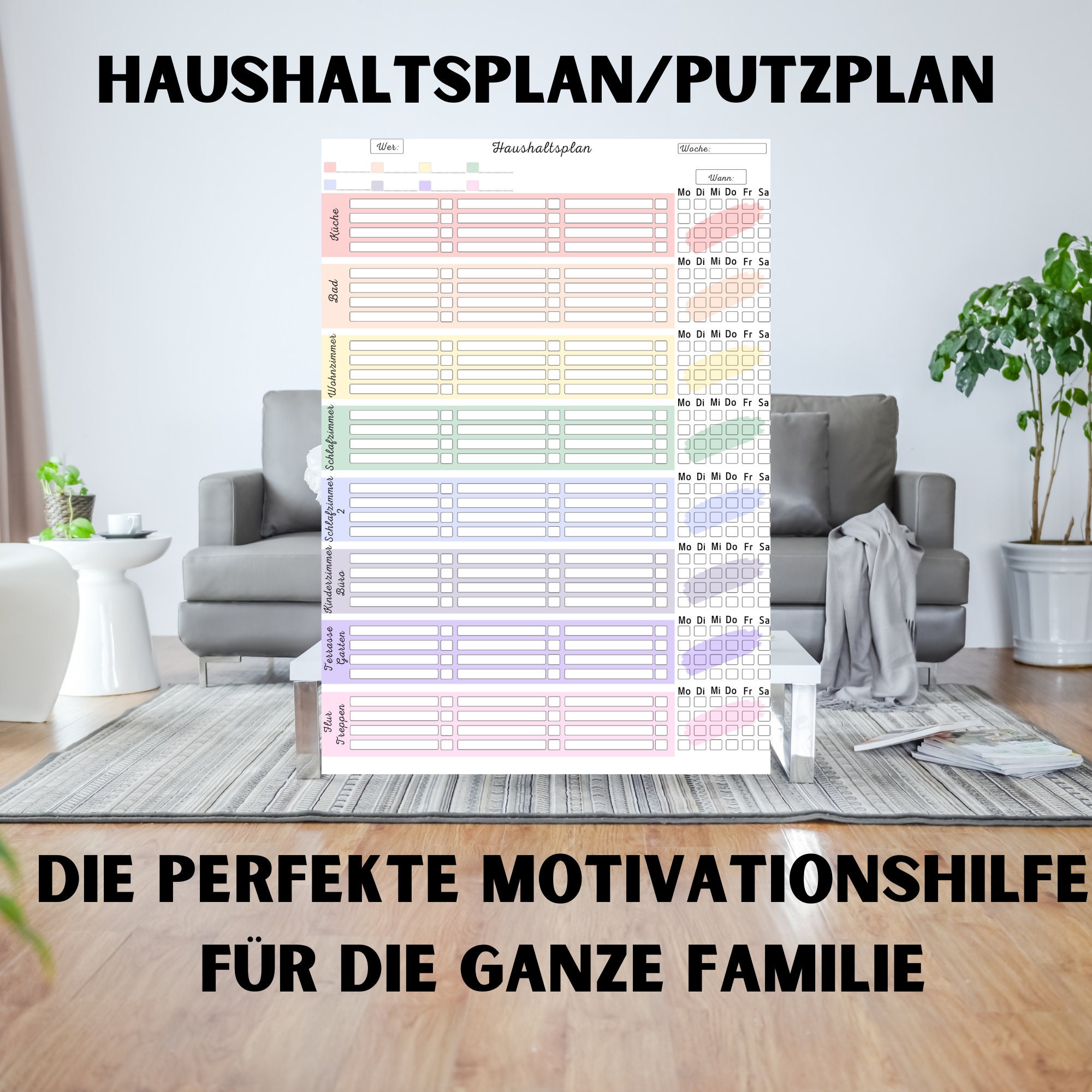 Haushaltsplan/ Putzplan PDF Vorlage zum Ausdrucken in A4 und A5 Format