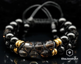 Natural Smoky Quartz Black Onyx Beaded Protection Bracelet Women's Bracelet Men's Bracelet Women's Bracelet Crystal Birthstone Bracelet