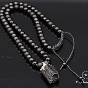 Raw Tourmaline Pendant Natural Black Onyx Gemstone Protection Stone Necklace Black Men's Necklace Gift For Him Unisex Necklace image 3