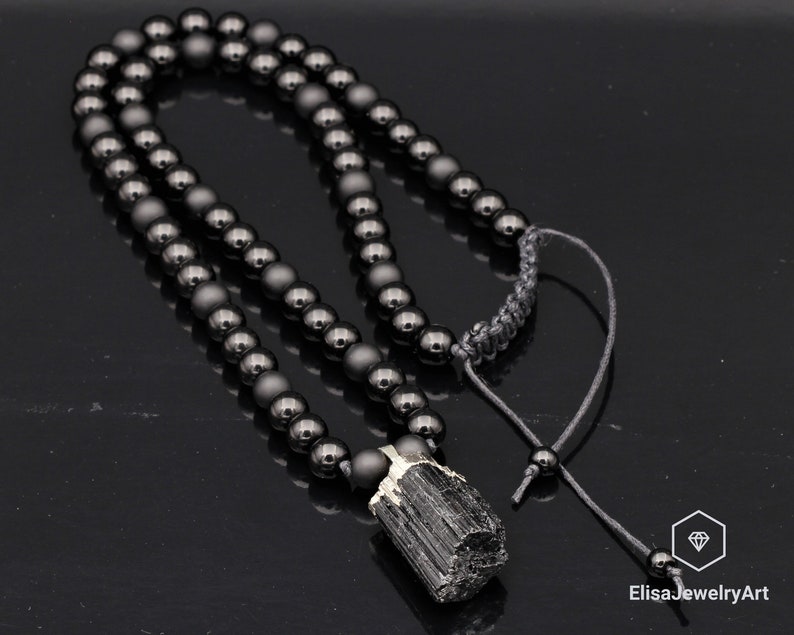 Raw Tourmaline Pendant Natural Black Onyx Gemstone Protection Stone Necklace Black Men's Necklace Gift For Him Unisex Necklace image 3