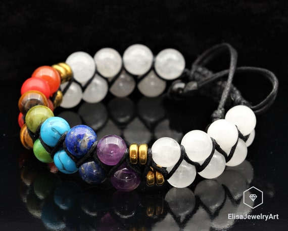 Men's Howlite Healing 7 Chakra Beads Double Bracelet Adjustable Healing Crystal Father's Day Gift Energy Gift for Him Gift for Mom
