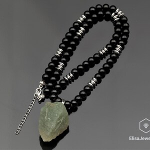 Good Luck Necklace Natural Aventurine Pendant Black Onyx Hematite Beaded Birthstone Emotional Genuine Gemstone For Him Unisex Christmas Gift