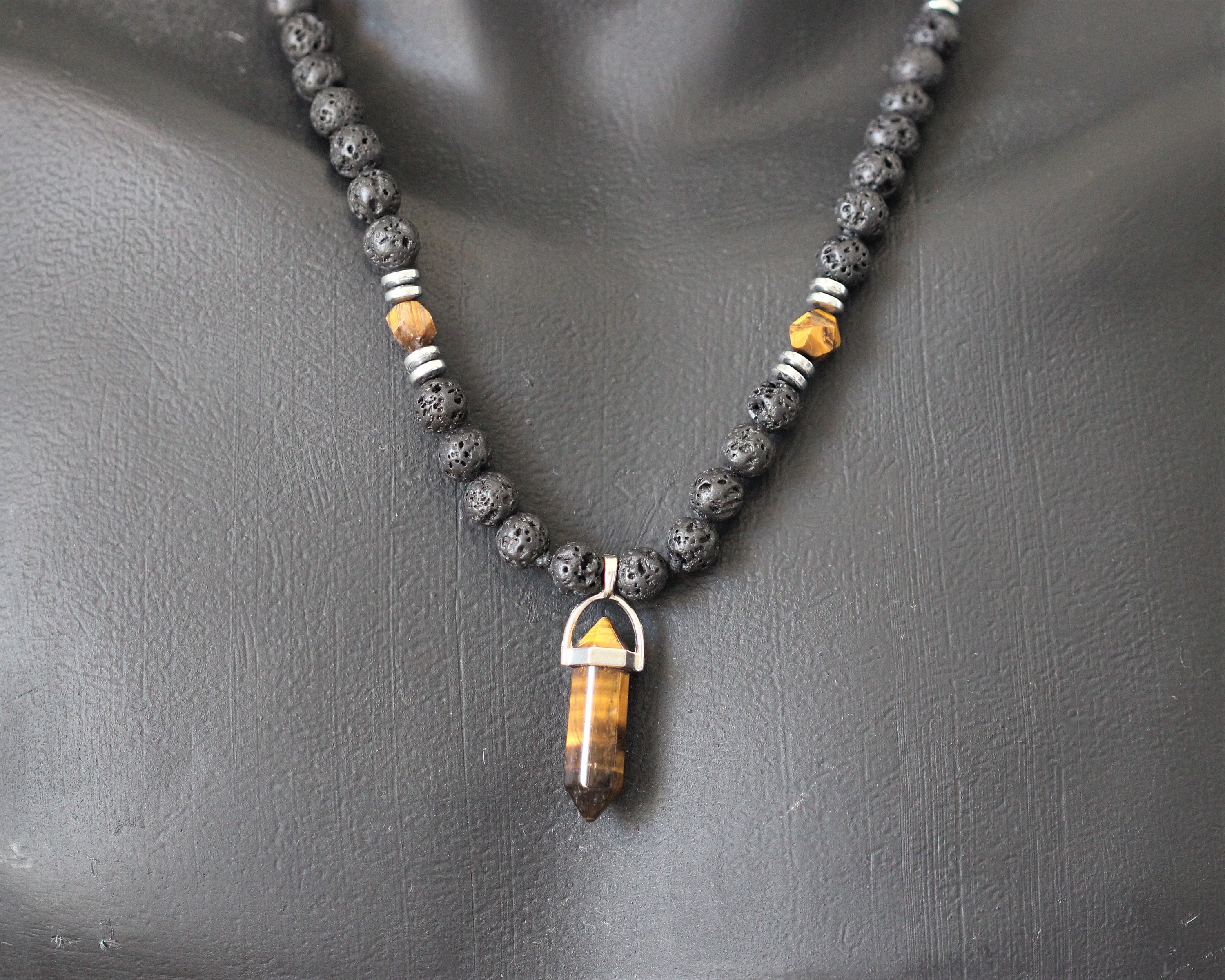 8 Mm Tibetan Lava &amp; Tiger's Eye Bracelet | In Stock! | Neshraw