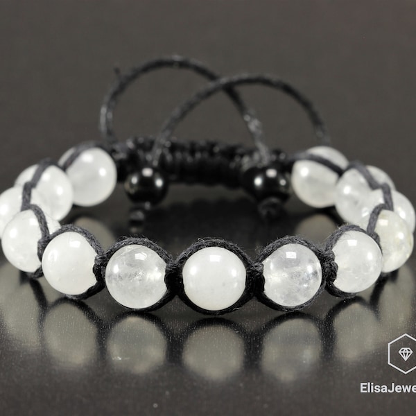 Natural Selenite Beads Bracelet Macrame Adjustable Bracelet Healing Gemstone Crystal Macrame Bracelet Healing Energy Yoga Gift for Him