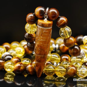 Natural Pointed Bullet Tiger Eye Pendant Natural Citrine Clearing Necklace Elegant Necklace Gift For Him Unisex Christmas Necklace