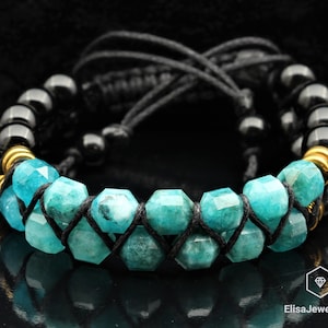 Natural Apatite & Black Onyx Beaded Adjustable Bracelet Macrame Protection Yoga Men&#39;s Bracelet Women&#39;s Crystal Bracelet Mothers Day Gift