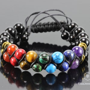 Healing 7 Chakra Beads Double Bracelet Macrame Adjustable Bracelet Healing Gemstone Crystal Macrame Bracelets Healing Energy Gift for Him