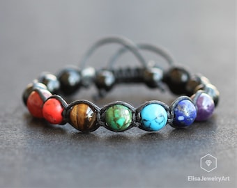 Mothers Day Gift Healing 7 Chakra Beads Bracelet Macrame Adjustable Bracelet Healing Gemstone Crystal Macrame Bracelets Healing Energy Yoga