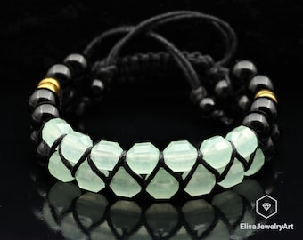 Natural Peridot & Black Onyx Beads Macrame Double Row Adjustable Bracelet Macrame Gift For Girlfriend Gift For Mom Mom Gift Idea