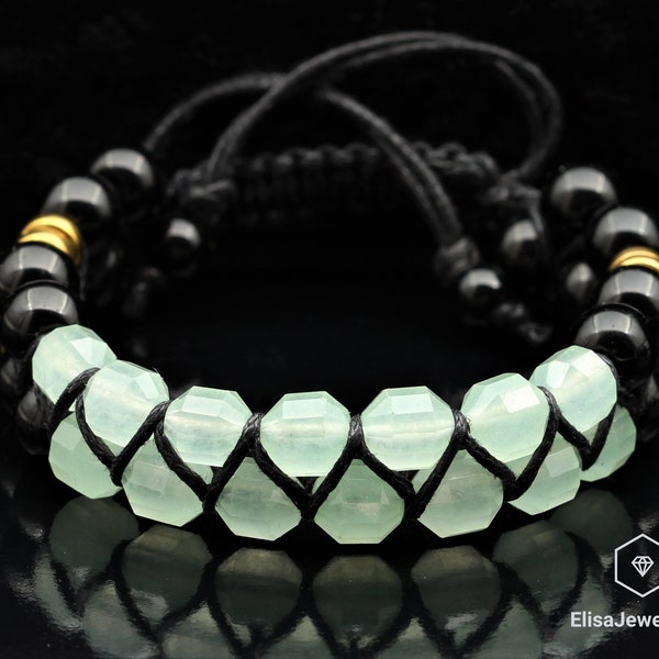 Natural Peridot & Black Onyx Beads Macrame Double Row Adjustable Bracelet Macrame Gift For Girlfriend Gift For Mom Mom Gift Idea