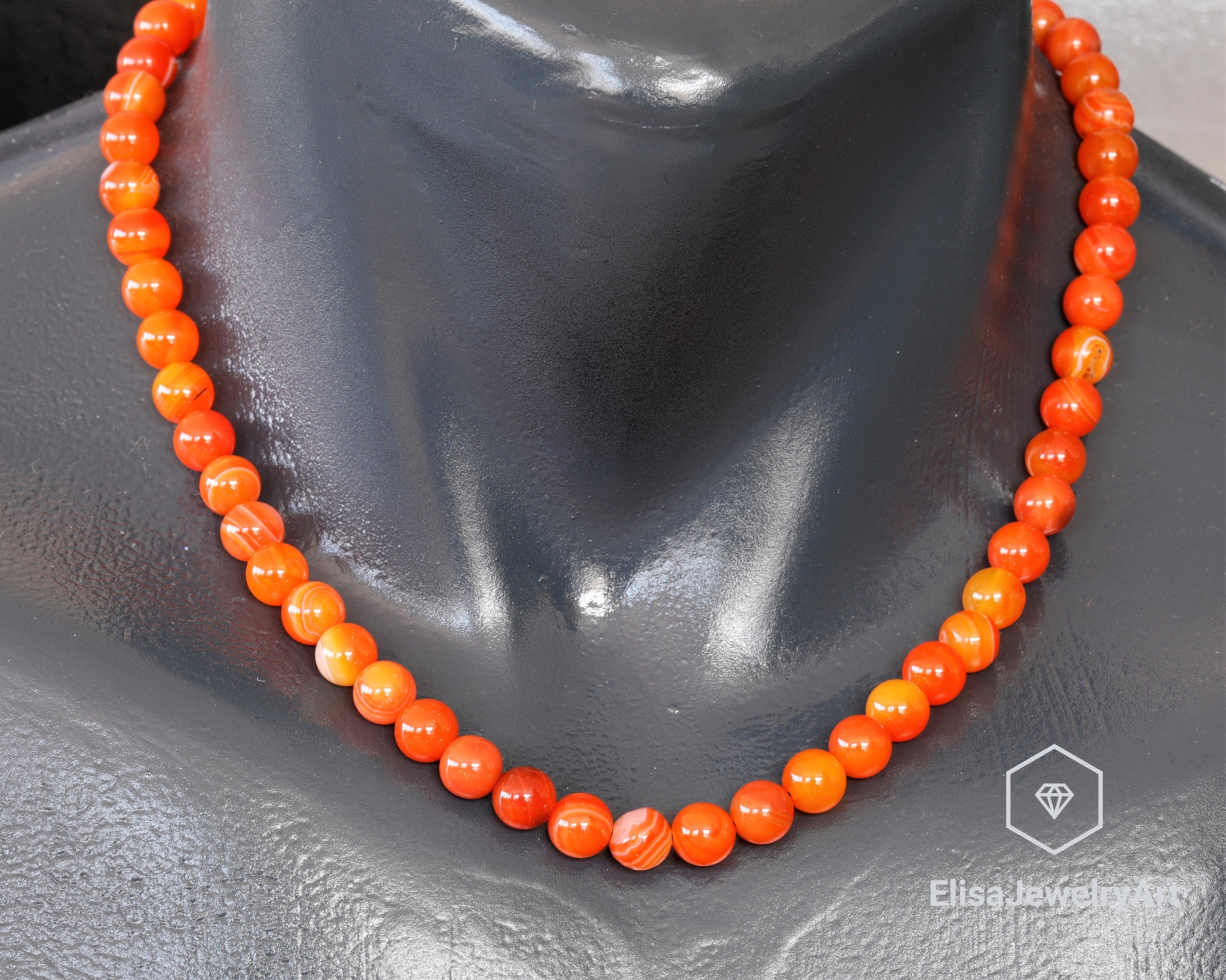 Collier En Argent Avec Agate Orange Clair – Bijou Naturel Et Raffiné