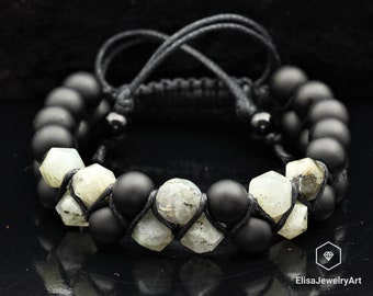 Bracelet Balance Natural Labradorite Noir Onyx Perlé Bracelet Réglable Macrame Yoga Bracelet Hommes Bracelet Femme Bracelet Cristal Bracelet
