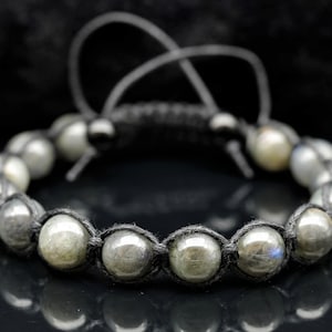 Natural Labradorite Beads Bracelet Macrame Adjustable Bracelet Protection Gemstone Beads Macrame Bracelets Anxiety Crystal