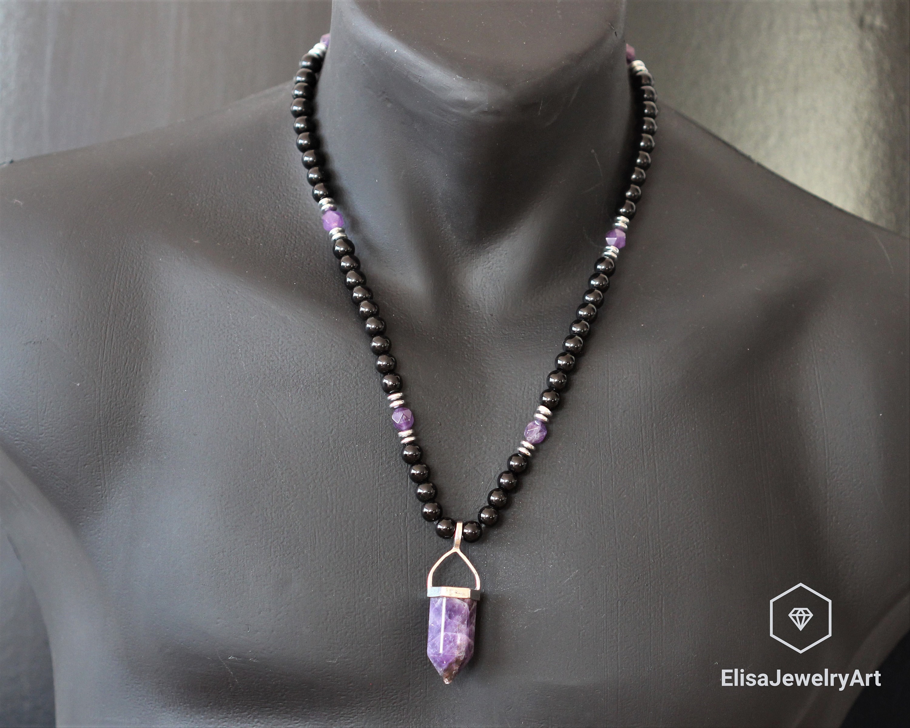 Mens Amethyst Point Necklace Chakra Healing Protection Jewelry Women Men  Gift | eBay