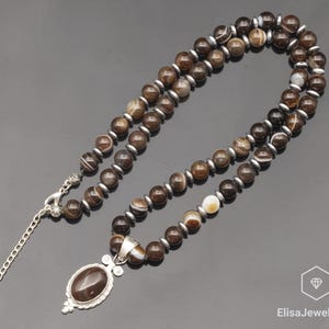 Pingente de prata natural de ágata marrom, colar de prata esterlina 925 com contas de ágata marrom, pingente 18x13, joia de prata exclusiva, cristal genuíno