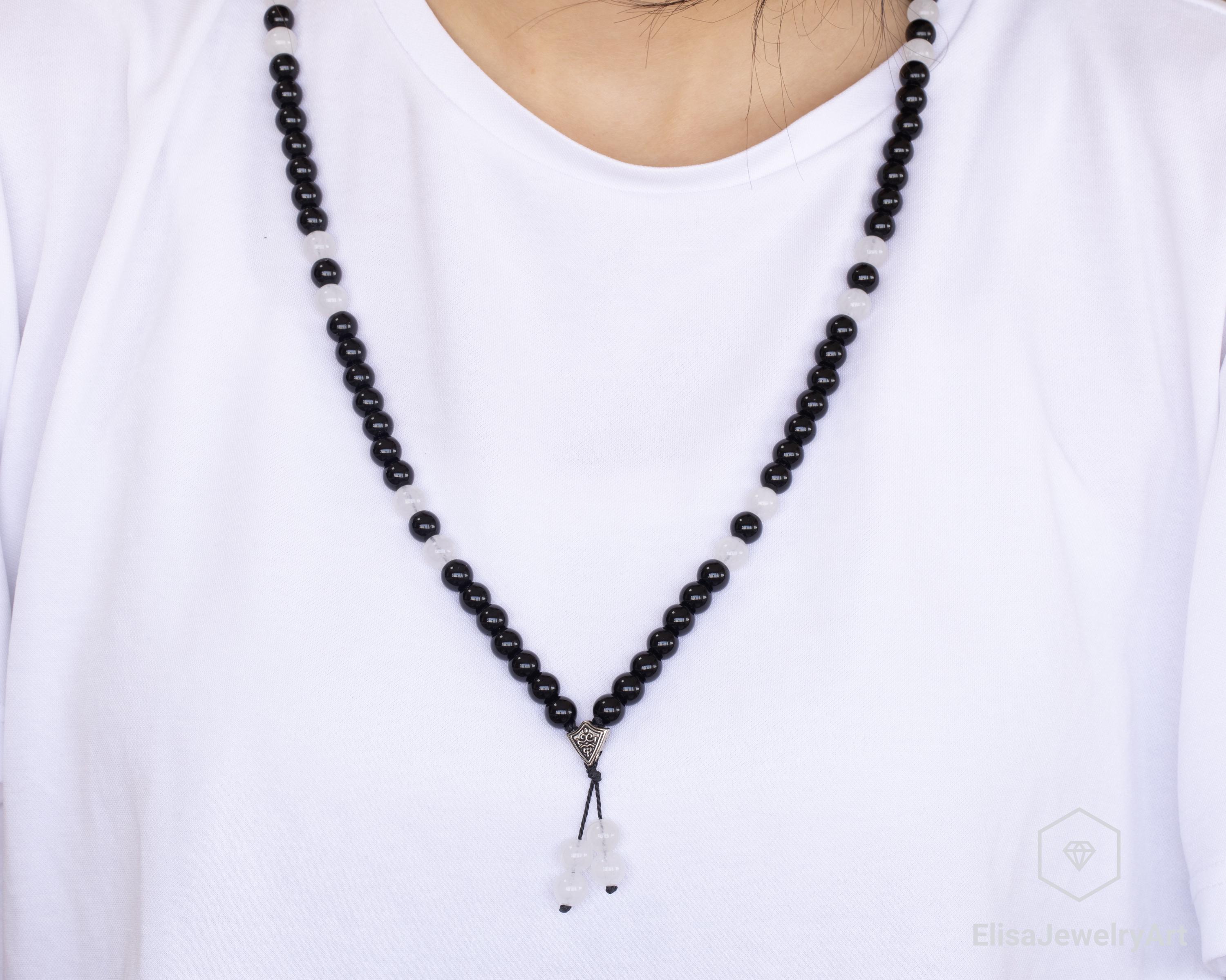 Collana Rosario Shungite 108 Perline Da 8 Mm, Pietra Naturale, Con Sacchetto In Velluto, Protezione EMF, Regalo Uomo Donna - 3