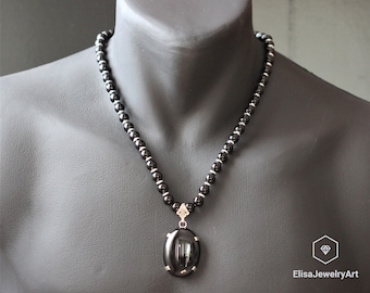 Pingente de ônix natural de prata esterlina 925 e gargantilha com pedras preciosas de ônix preto com clipes colar presente para ele presente para seu presente de Natal