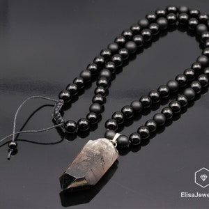 Roher Rauchquarz Anhänger Natürliche Schwarze Onyx Edelstein Schutzstein Halskette Schwarz Herren Halskette Geschenk für Ihn Unisex Halskette