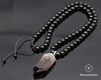 Raw Smoky Quartz Pendant Natural Black Onyx Gemstone Protection Stone Necklace Black Men&#39;s Necklace Gift For Him Unisex Necklace