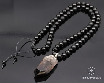 Ciondolo in quarzo fumé grezzo Naturale nero onice pietra preziosa protezione collana nera collana da uomo nero regalo per lui collana unisex