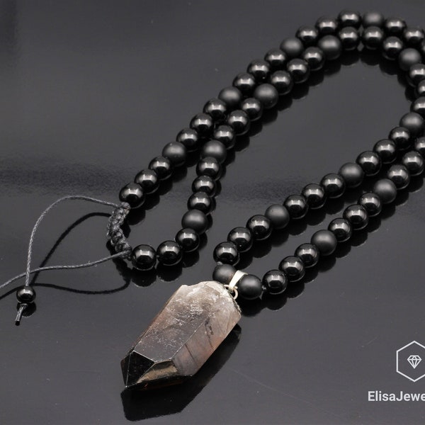 Raw Smoky Quartz Pendant Natural Black Onyx Gemstone Protection Stone Necklace Black Men's Necklace Gift For Him Unisex Necklace